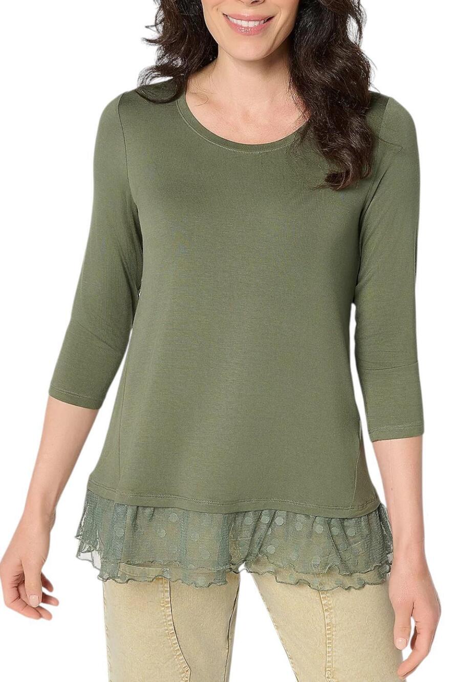 LOGO Layers by Lori Goldstein Women's 3/4 Slv Mesh Hem Top Thyme - Petites